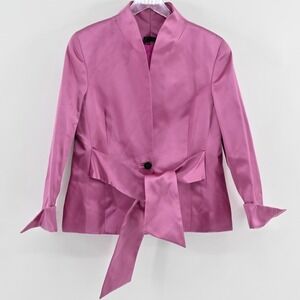 Douglas Hannant Womens Silk Blazer Sz L Pink Tie Waist Structured Elegant Jacket